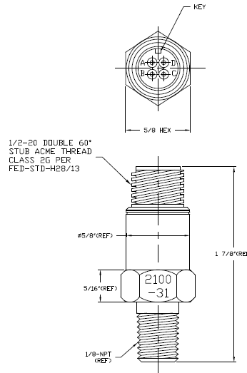 Dimensional Drawing of the Televac® 2A NASA Mini Thermocouple Vacuum Gauge.