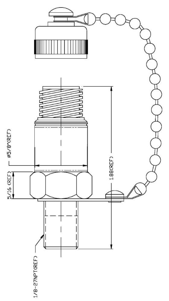 Dimensional drawing of the Televac® VacuMini Thermocouple Vacuum Gauge.
