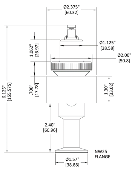 Dimensional drawing of the Televac® 7B Cold Cathode Vacuum Gauge.