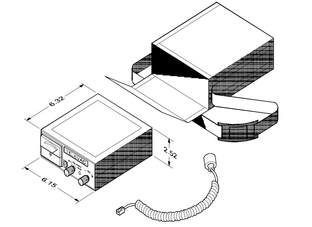 Dimensional drawing of the Televac® B2A Portable Vacuum Controller.