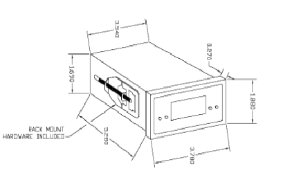 Dimensional drawing of the Televac® MV2A Vacuum Controller.